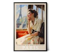 Paul Sinus Tableau mural 40 x 60 cm ou autres tailles - Nostalgie romantique - Femme dans le train vers Paris - Sur toile et cadre en bois
