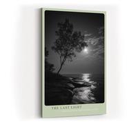 Paul Sinus Tableau mural 40 x 60 cm The Last Light - Paysage poétique en noir et blanc avec arbre et clair de lune réfléchissant sur l'eau
