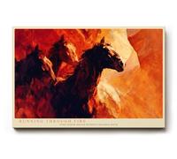 Paul Sinus Tableau mural 45 x 30 cm Chevaux au galop Peinture animale abstraite Couleurs rouge orange chevaux dynamiques Décoration murale moderne pour salon bureau