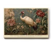 Paul Sinus Tableau mural 45 x 30 cm The Crane Among Blooming Flowers - Motif naturel classique avec grue et fleurs dans des tons chauds de terre