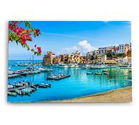 Paul Sinus Tableau mural 60 x 40 cm Art décoratif Sicile ville côtière italienne Méditerranée Port Trapani