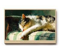 Paul Sinus Tableau mural 60 x 40 cm chat endormi peinture animale impressionniste lumière chaude structure pinceau doux art décoration murale pour salon bureau