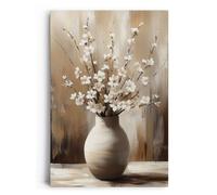 Paul Sinus Tableau mural 60x90cm Fleurs magiques en beige - Nature morte avec branches de cerisier en vase comme symbole de fraîcheur, de calme et d'élégance