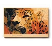 Paul Sinus Tableau mural 75 x 50 cm - Portrait de léopard - Art animal moderne - Orange et noir - Illustration d'animaux sauvages abstraits - Décoration murale pour salon et bureau