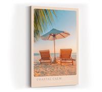 Paul Sinus - Tableau mural - 80 x 120 cm - Coastal Calm - Plage - Chaises longues - Parasol - Vacances - Calme - Tropiques