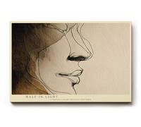 Paul Sinus Tableau mural 90 x 60 cm - Profil de visage minimaliste - Art de ligne - Portrait abstrait moderne - Illustration - Beige marron - Élégante toile murale pour salon et bureau