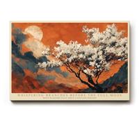 Paul Sinus Tableau mural avec fleurs blanches et pleine lune, paysage de montagne, motif artistique du soir