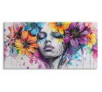 Paul Sinus Tableau mural de 120 x 60 cm - Énergie colorée avec fleurs et portrait, focus sur l'art floral