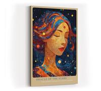 Paul Sinus Tableau mural de 120 x 80 cm Oracle of the Stars - Portrait abstrait de femme avec motifs d'étoiles et détails de couleurs vives pour une décoration d'intérieur inspirante