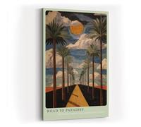 Paul Sinus Tableau mural de 120 x 80 cm Road to Paradise avec route dorée, allée de palmiers et ciel dramatique pour une décoration impressionnante de la pièce