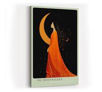 Paul Sinus Tableau mural de 40 x 60 cm, illustration The Moonwalker d'une femme en robe orange devant un croissant de lune, avec un rayonnement élégant et rêveur
