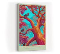 Paul Sinus Tableau mural de 40 x 60 cm - Oiseaux colorés dans un arbre aux couleurs intenses - Œuvre d'art surréaliste avec des contrastes puissants et des détails lumineux