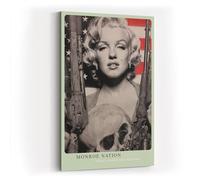 Paul Sinus Tableau mural expressif de Marilyn Monroe avec fusils en noir et blanc devant drapeau américain 120 x 80 cm - Portrait pop art expressif