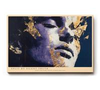 Paul Sinus Tableau mural expressif portrait de femme avec structure dorée Art moderne en bleu, violet et or, pour une pièce élégante