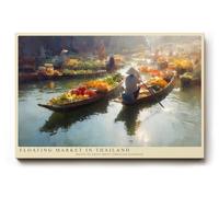 Paul Sinus Tableau mural Marché flottant Thaïlande Paysage rivière asiatique avec bateaux et fruits colorés Art de voyage atmosphérique