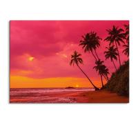 Paul Sinus Tableau mural motif coucher de soleil tropical, 100 x 70 cm, atmosphère exotique de plage, palmiers, tropiques, coucher de soleil