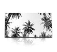 Paul Sinus Tableau mural motif palmiers noirs sur fond blanc, 120 x 60 cm, sur toile, minimaliste, palmiers, noir et blanc, tropiques, nature, art moderne