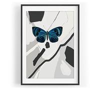 Paul Sinus Tableau mural papillon bleu au design unique avec motif artistique couleur encadré noir A3