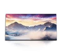 Paul Sinus Tableau mural « Sommet de montagne à la lumière du matin » 120 x 60 cm sur toile - Panorama alpin, paysage d'hiver, image naturelle, calme, neige, montagne