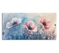 Paul Sinus Tableau mural sur toile et cadre en bois, 120 x 60 cm, motif de coquelicots romantiques pastel pour une décoration harmonieuse de la pièce