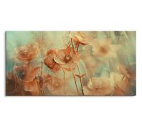 Paul Sinus Tableau mural sur toile et cadre en bois, 120 x 60 cm, prairie fleurie douce, coquelicot dans des tons pastels pour une décoration calme de la pièce