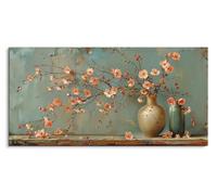 Paul Sinus Tableau mural sur toile et cadre en bois - Fleurs de cerisier élégantes dans des vases - Nature morte harmonieuse - Idéal pour une décoration élégante de salon - 120 x 60 cm