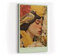 Paul Sinus Tableau mural The Bird's Secret, 120 x 80 cm, portrait poétique d'une femme avec oiseau et cadre floral dans des tons doux