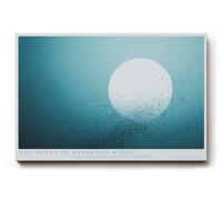 Paul Sinus Tableau mural The Dance of Darkened Wings - Motif nature poétique avec volée d'oiseaux devant la lune dans les tons bleus et gris