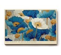 Paul Sinus Tableau mural The Garden of Blue Blossoms avec des fleurs bleues et blanches et des accents dorés
