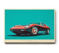 Paul Sinus Tableau mural The Red Icon - Voiture élégante au design rétro avec voiture de sport rouge pour les espaces de vie modernes avec dynamisme et élégance