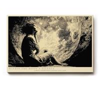 Paul Sinus Tableau mural Within the Moons Silence Femme au clair de lune Art dramatique noir et blanc pour salon, chambre à coucher et bureau