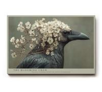 Paul Sinus Tableau The Blooming Crow - Portrait de corbeau expressif avec des fleurs délicates, symbole de dualité de force et de fragilité