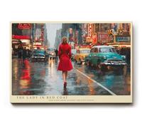 Paul Sinus Tableau The Lady in Red Coat - La femme en manteau rouge dans la rue urbaine mouillée symbolise l'élégance, le courage et le charme urbain