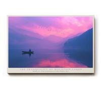 Paul Sinus Tableau The Tranquility of Mountain Lakes - Paysage de montagne mystique avec bateau dans la lumière du soir - Symbole de tranquillité, d'harmonie et d'association naturelle