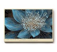 Paul Sinus The Bloom of Cosmic Light Tableau mural avec motif floral lumineux bleu et or avec structure cosmique