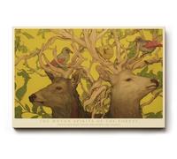 Paul Sinus The Woven Spirits of the Forest - Mystique Animal avec cerfs et oiseaux entre branches et feuilles - Illustration naturelle symbolique