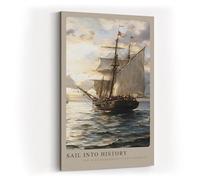 Paul Sinus Toile murale 80 x 120 cm Sail Into History - Voilier historique sur une mer calme sous le soleil couchant en peinture à l'huile