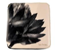PAUL SMITH Fermeture éclair carrée en cuir espagnol noir avec poche pour pièces de monnaie pour homme Motif floral