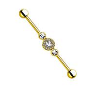 Paula & Fritz® Piercing Industriel en Acier Inoxydable Chirurgical 316L avec Tige Straight Barbell en Or Jaune Or Rose zircones - Jaune Or
