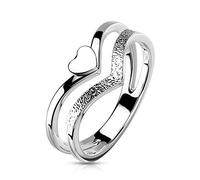 Paula & Fritz® Ring4you2 Bague double en forme de cœur en acier chirurgical 316L pour homme et femme Taille 49 (15,6) à 59 (18,8), Acier chirurgical, No Gemstone