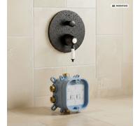 PaulGurkes Robinet de douche encastré 2 voies noir Vintage avec boîte de montage