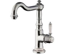 PaulGurkes Robinet Nostalgie Basse Pression Chromé pour Lavabo et Cuisine, Laiton Massif, Mitigeur Céramique, Poignées Croix, Diamètre Base 6,5 cm