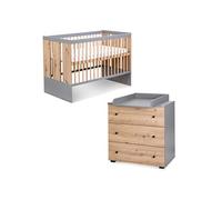 PAULINE Ensemble commode à langer + lit bébé Bois / Gris 120x60 cm Gris G