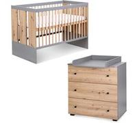 PAULINE Ensemble commode à langer + lit bébé Bois / Gris 120x60 cm Gris G