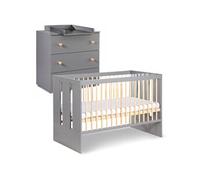 PAULINE Ensemble commode à langer + lit bébé Gris / Bois 120x60 cm Gris G