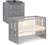 PAULINE Ensemble commode à langer + lit bébé Gris / Bois 120x60 cm Gris G
