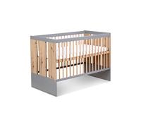 PAULINE Lit bébé enfant évolutif à barreaux avec sommier réglable Bois / Gris 120x60 cm