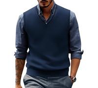 PaulJones Gilet Tricoté Léger pour Hommes sans Manche Gilets Tricotés et Col en V S Bleu foncé 508A23-4