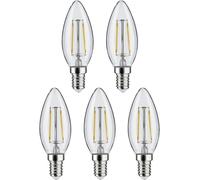 Paulmann 29094 Filament 230V LED Bougie E14 pack de 5 5x4,8W 5x470lm 35mm Clair Verre 2700K - Blanc chaud