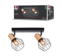 Paulmann 66767 projecteur Lanke 2 flammes max. 2x20 watts plafonnier noir/bois spot métal E14